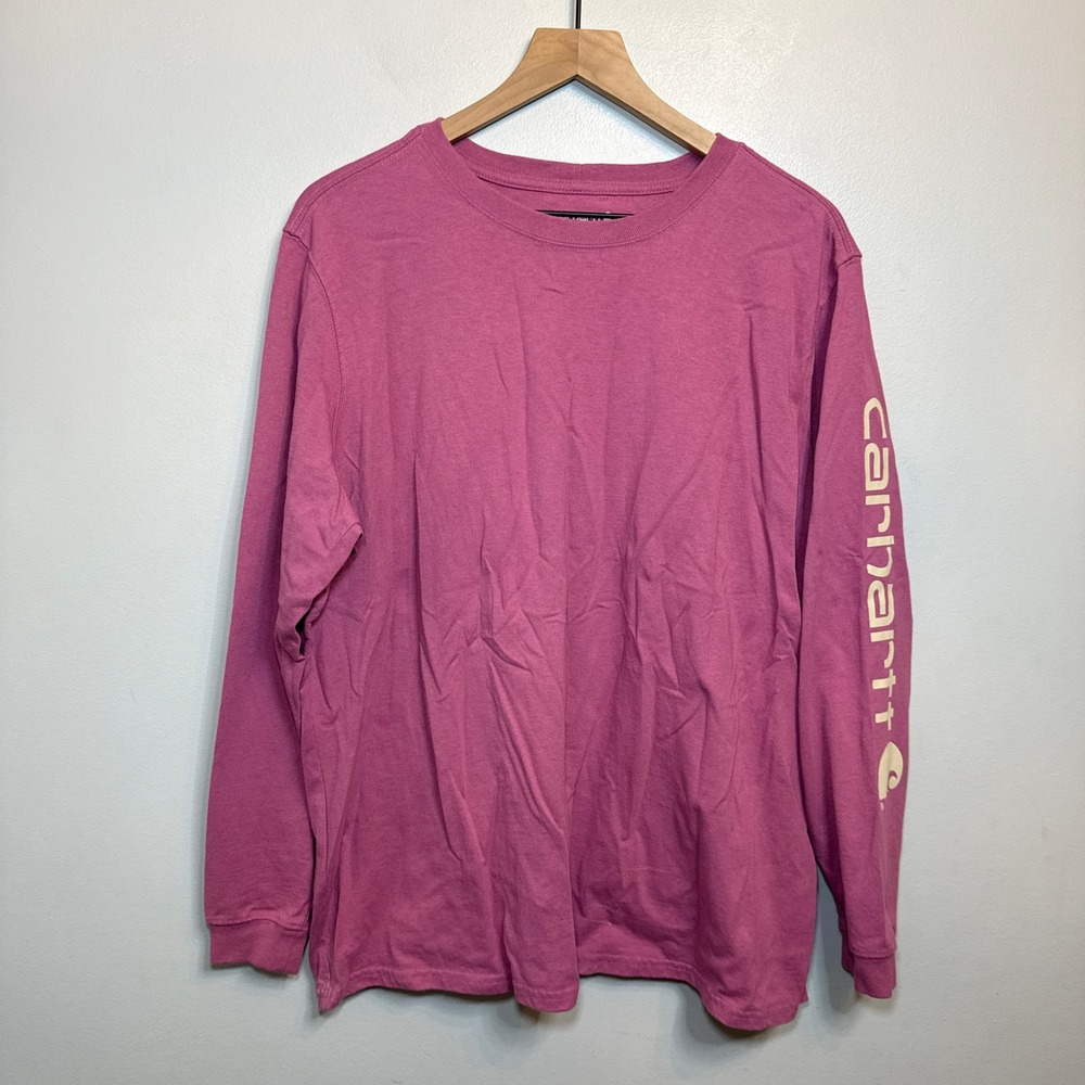 Carhartt Women's Loose Fit Long Sleeve Graphic Logo T-Shirt Pink TK0231-W Sz XL